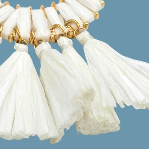 Half Moon Circle Fan Tassel Fringe Opera Lengt Gold tone Textured Chain Necklace - Picture 5 of 9